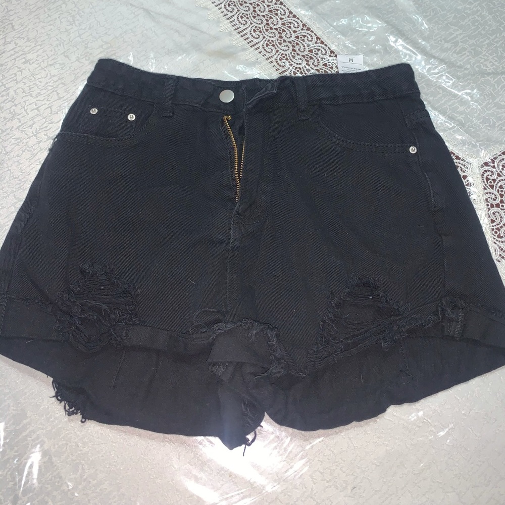 High Rise Distressed Denim Shorts